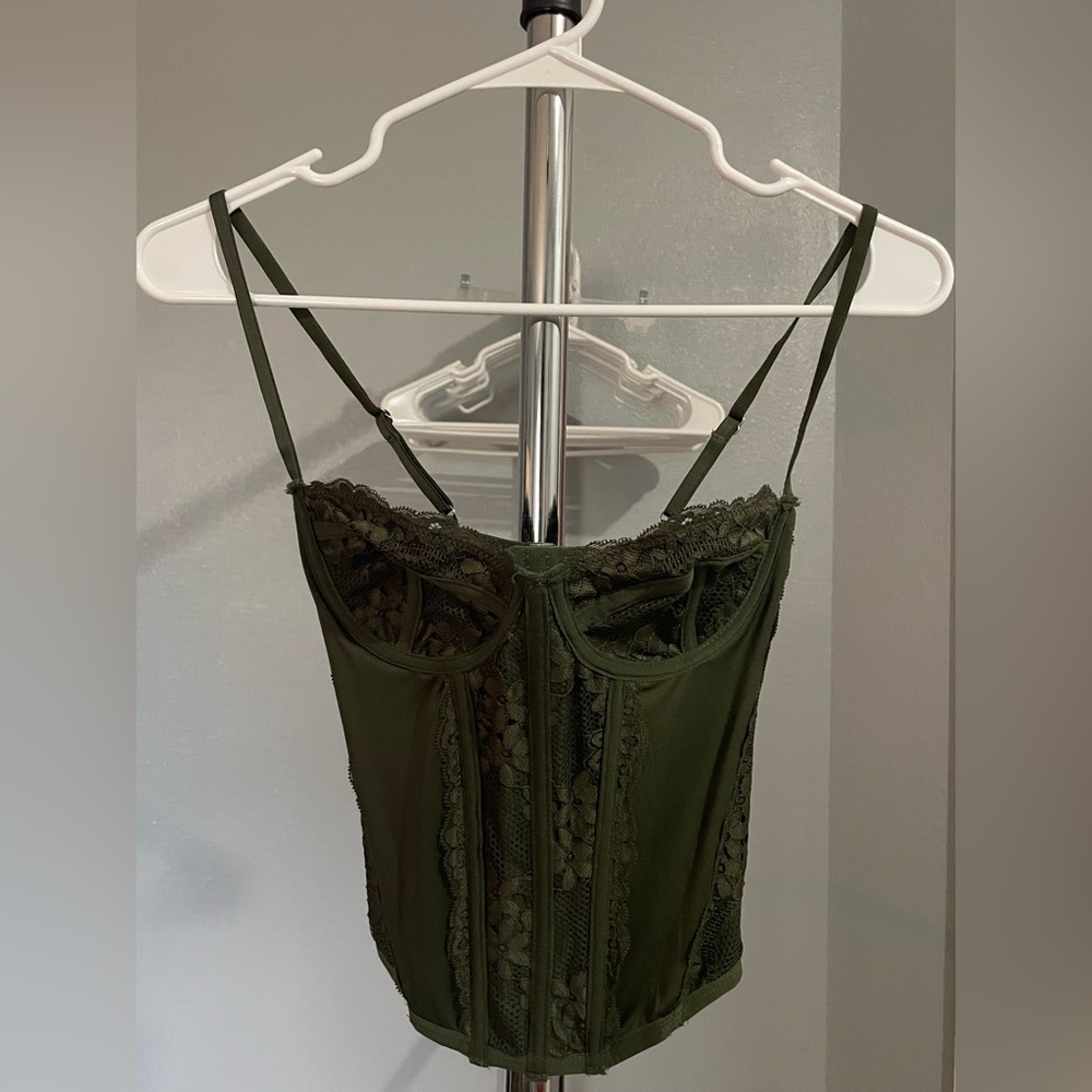 Green lace corset top